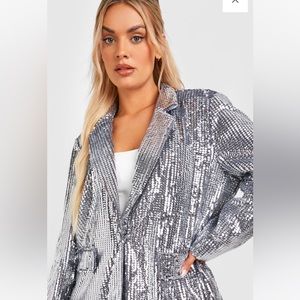 Sparkly sequin silver blazer Boohoo oversized Eras tour the man outfit size 14